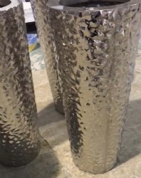 Sliver Metal Floor Vase Stainless Steel Hammer Pattern
